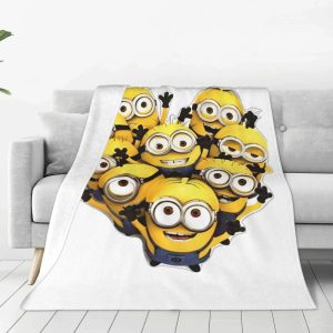 Minions Flannel Blanket – Cute Yellow Big Eyes Sofa & Bed Throw