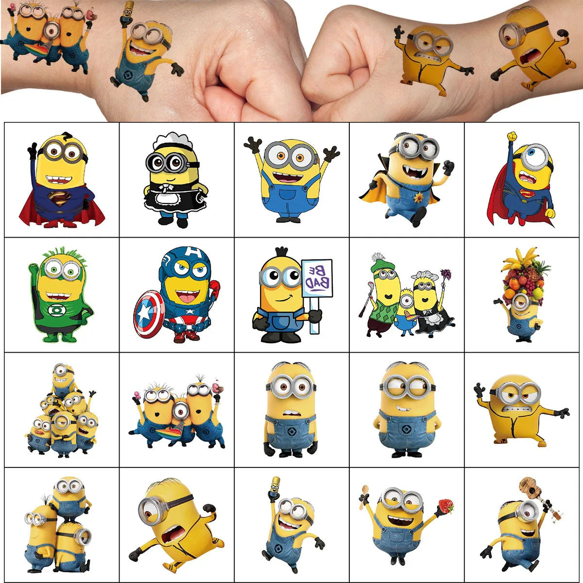 20pcs Cartoon Minions Temporary Tattoo Stickers